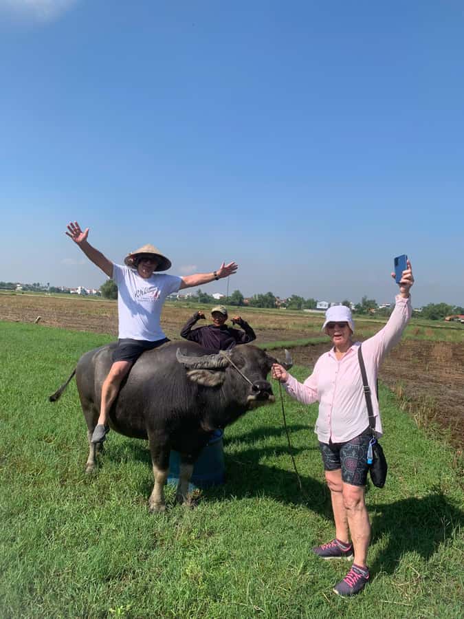 BUFFALO RIDING -BASKET BOAT & BIKE TOUR-HOI AN - A generous Vietnamese meal after the ride