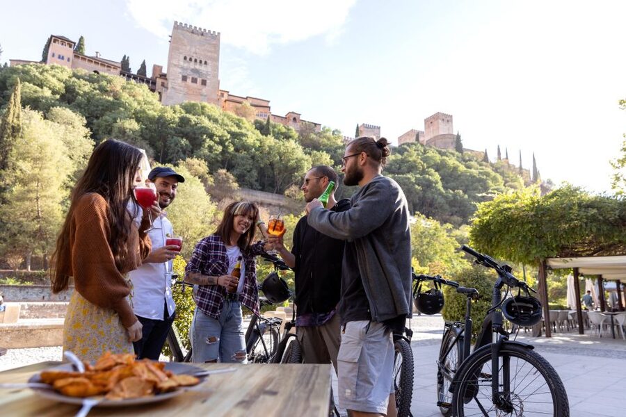 Granada: Highlights & Viewpoints eBike Tour with Tapas Break - A tapas pause in a local square
