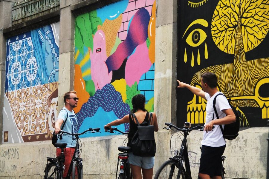 Madrid: Street Art Bike Tour - Starting near Sol and getting ready to ride