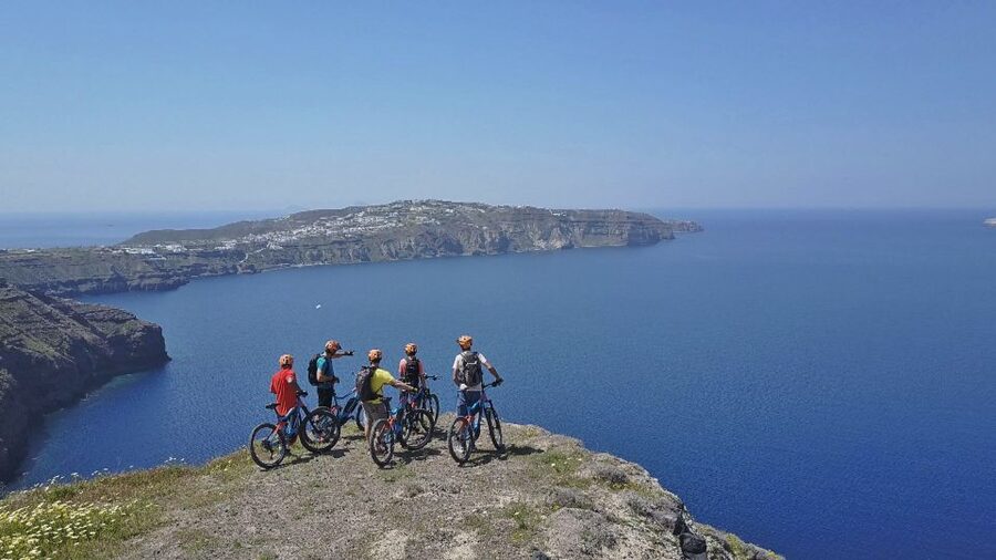 Santorini: Electric Mountain Bike Adventure - Starting beside Perivolos and Perissa’s black beaches