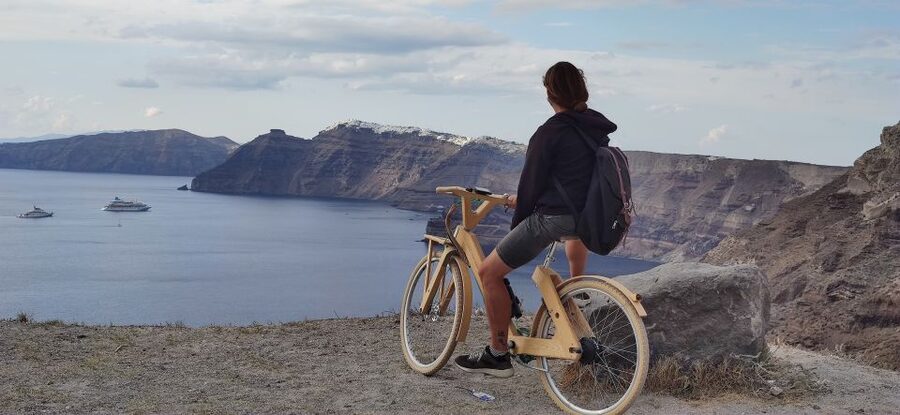 Santorini's Handcrafted Wooden E-Bike Rental - The coast toward Vlychada and Red Beach