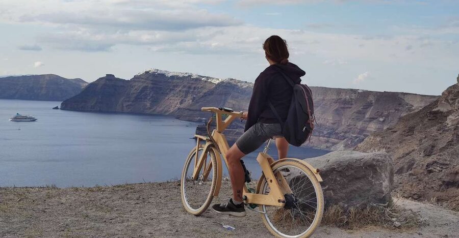 Santorini's Handcrafted Wooden E-Bike Rental - Starting at Perissa and reaching Perivolos Beach